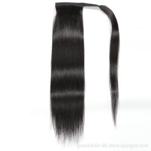 Natural African Girl Silky Straight Human Hair Wrap Around Ponytail Clip In Hair Extensions Black Ponytail for Black Women